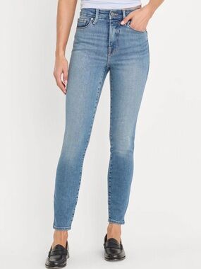 ❤️ Good American Skinny Cropped Light Wash Stretch Jeans